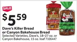 Stop&Shop Dave's Killer Bread or Canyon Bakehouse Bread offer