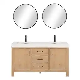 Walmart Leon 60 Double Vanity in Fir Wood Brown with Lightning White Composite & Mirror offer