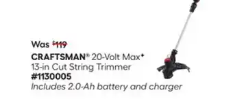 Lowe's CRAFTSMAN 20-Volt Max F 13-in Cut String Trimmer offer