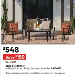 Lowe's Style Selections 4-Piece Fairport Patio Conversation Set offer