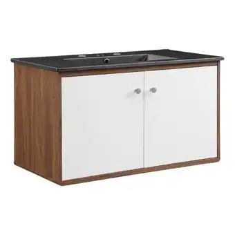 Walmart Modway Transmit 36 Modern Wood Wall-Mount Bathroom Vanity in Walnut/White offer