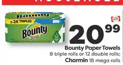 Weis Markets Bounty Paper Towels 8 triple rolls or 12 double rolls Charmin 18 mega rolls offer