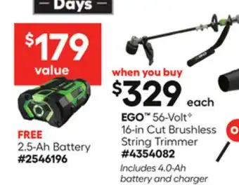 Lowe's 56-Volt G 16-in Cut Brushless String Trimmer offer