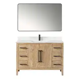 Walmart Laurel 48 Wood Vanity in Weathered Fir Calacatta White Quartz Top with Mirror offer