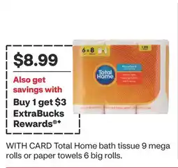 CVS Total Home bath tissue 9 mega rolls or paper towels 6 big rolls offer