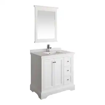 Walmart Fresca Windsor 36 Traditional Wood Bathroom Vanity w/Mirror in Matte White offer