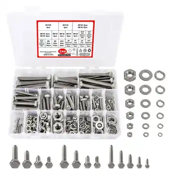 Walmart 244PCS Metric Flat Hex Bolts and Nuts kit, M3/M4/M5/M6/ M8/M10 Nuts and Bolts Kit with Silver offer