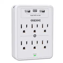 Walmart ONDOG Multi Plug Outlet, Surge Protector, 6 Outlet Extender and 3 USB Ports, White offer