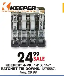 Blain's Farm & Fleet KEEPER 4-PK. 14' X 1¼ RATCHET TIE DOWNS offer