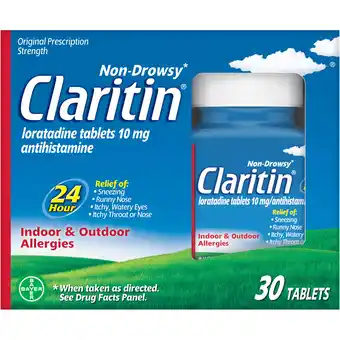 Walmart Claritin 24 Hour Non-Drowsy Allergy Medicine, Loratadine Antihistamine Tablets, 30 Ct offer