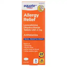 Walmart Equate Levocetirizine Dihydrochloride USP Allergy Relief Tablets, 5 mg, 35 Count offer