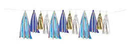 Walmart Blue and Gold Tissue Tassel Banner 108 x 9 by Way to Celebrate offer