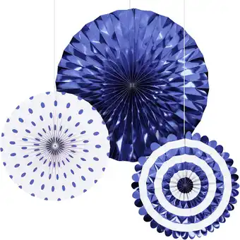 Walmart Cobalt Blue Paper Fan Decoration Set 3 Count by Way to Celebrate offer