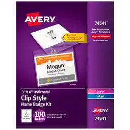 Walmart Avery Name Badges with Clips, 3 x 4, 100 Badges (74541) offer