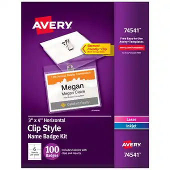 Walmart Avery Name Badges with Clips, 3 x 4, 100 Badges (74541) offer