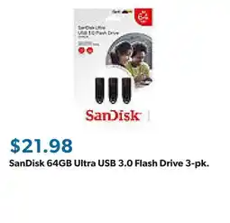 Sam's Club SanDisk 64GB Ultra USB 3.0 Flash Drive 3-pk offer