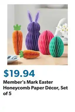 Sam's Club Member's Mark Easter Honeycomb Paper Décor, Set of 5 offer