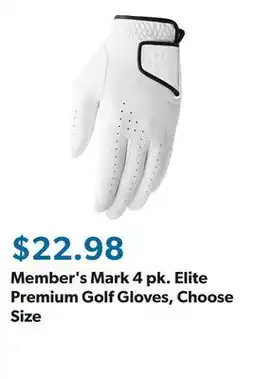 Sam's Club Member's Mark 4 pk. Elite Premium Golf Gloves, Choose Size offer