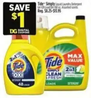 Dollar General Tide Simply Liquid Laundry Detergent offer