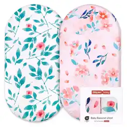 Walmart Gllquen Baby Bassinet Fitted Sheets Set 2 Pack For Newborn Infant Baby Girls, Pink Floral offer