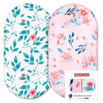 Walmart Gllquen Baby Bassinet Fitted Sheets Set 2 Pack For Newborn Infant Baby Girls, Pink Floral offer