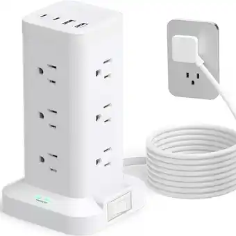 Walmart Aioneus Power Strip Tower Surge Protector with 12 Outlets & 4 USB Ports, 6ft Extension Cord, White offer