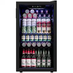 Walmart Simzlife 126 Can Beverage Refrigerator and Cooler with Glass Door for Home, 18.9 in W, 31.5 in H offer