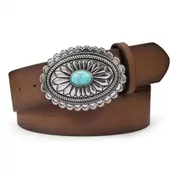 Walmart SUOSDEY Turquoise Buckle Western Leather Belt for Women Men Cowgirl Cowboy Concho Leather Belt offer