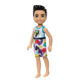 Walmart Barbie Chelsea Small Doll with Beach Swimsuit, Toucan & Tropical Leaf Print, Black Hair & Brown Eyes offer