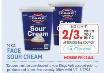 Kings Food Markets FAGE SOUR CREAM offer