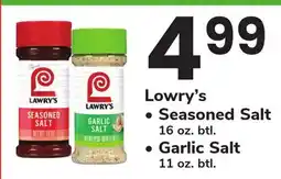 ACME Lowry's Seasoned Salt 16 oz. btl., Garlic Salt 11 oz. btl offer