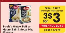 ACME Streit's Matzo Ball or Matzo Ball & Soup Mix offer