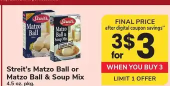 ACME Streit's Matzo Ball or Matzo Ball & Soup Mix offer