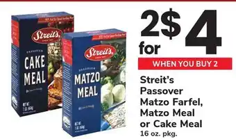 ACME Streit's Passover Matzo Farfel, Matzo Meal or Cake Meal offer