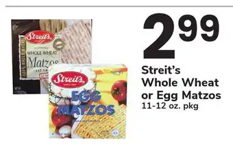 ACME Streit's Whole Wheat or Egg Matzos offer