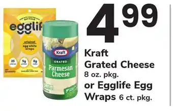 ACME Kraft Grated Cheese 8 oz. pkg. or Egglife Egg Wraps 6 ct. pkg offer