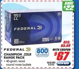 Big 5 Federal Champion 22LR 800-Round Range Pack offer