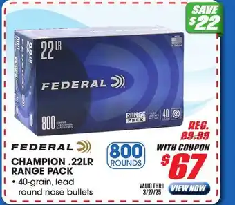 Big 5 Federal Champion 22LR 800-Round Range Pack offer