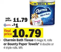 Meijer Charmin Bath Tissue 6 mega XL rolls or Bounty Paper Towels* 6 double or 4 triple rolls offer