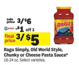 Meijer Ragu Simply, Old World Style, Chunky or Cheese Pasta Sauce offer