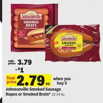 Meijer Johnsonville Smoked Sausage Ropes or Smoked Brats offer