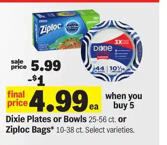 Meijer Dixie Plates or Bowls 25-56 ct. or Ziploc Bags* 10-38 ct offer