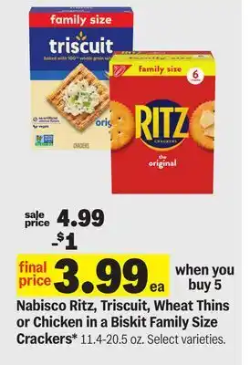 Meijer Nabisco Ritz, Triscuit, Wheat Thins or Chicken in a Biskit Family Size Crackers offer