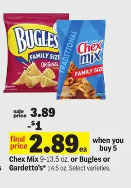 Meijer Chex Mix 9-13.5 oz. or Bugles or Gardetto's 14.5 oz offer