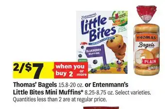 Meijer Thomas' Bagels 15.8-20 oz. or Entenmann's Little Bites Mini Muffins 8.25-8.75 oz offer