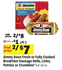 Meijer Jimmy Dean Fresh or Fully Cooked Breakfast Sausage Rolls, Links, Patties or Crumbles offer