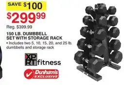 Dunham's Sports 150 LB. DUMBBELL SET WITH STORAGE RACK offer