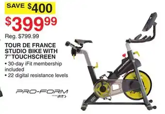 Dunham's Sports PRO-FORM TOUR DE FRANCE STUDIO BIKE WITH 7 TOUCHSCREEN offer