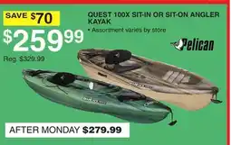 Dunham's Sports PELICAN QUEST 100X SIT-IN OR SIT-ON ANGLER KAYAK offer