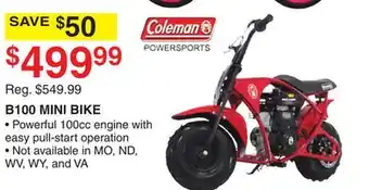 Dunham's Sports COLEMAN B100 MINI BIKE offer